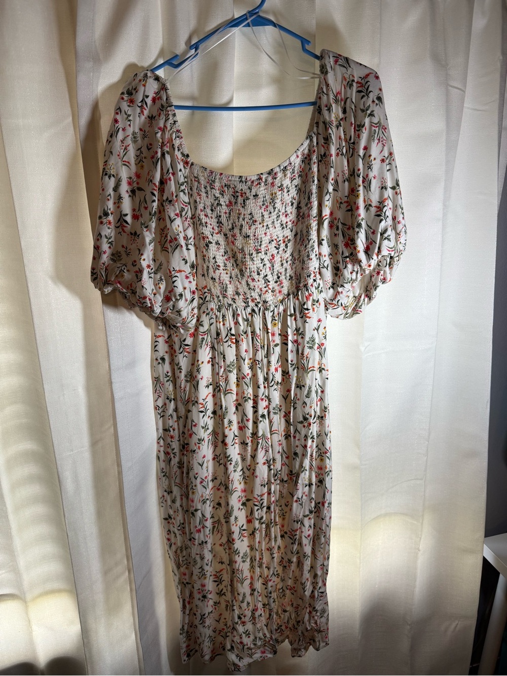 Old Navy White Midi Dress with Pink & Green Floral Print - Picture 7 of 8